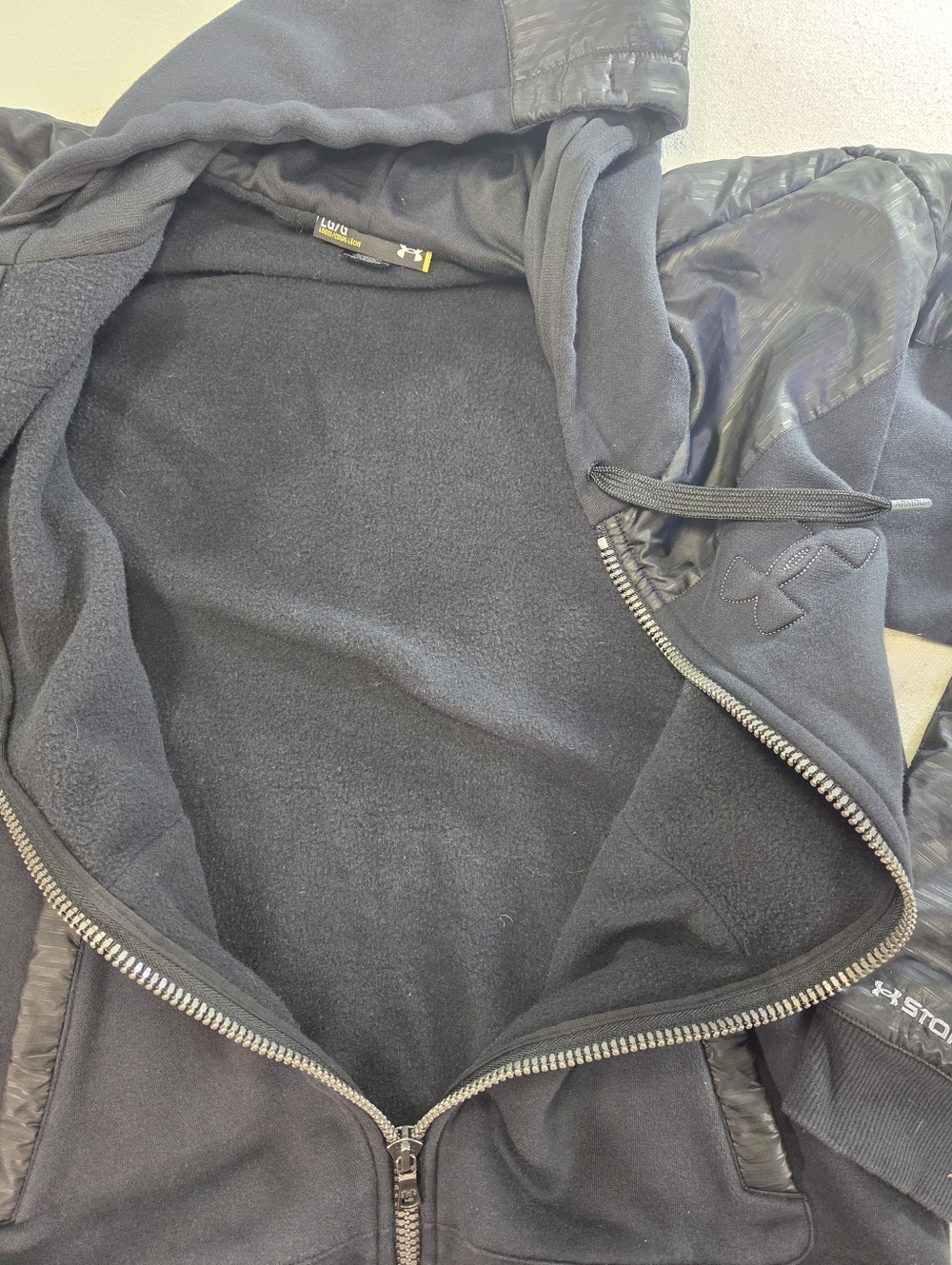Under Armour Storm Hoodie L Black Full Zip Fleece Loose Fit - Picture 5 of 6